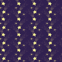 seamless pattern with  moon, stars, hearts, starry night
