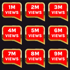 1 million to 9 million views celebration thumbnail design vector, 1m plus views thank you