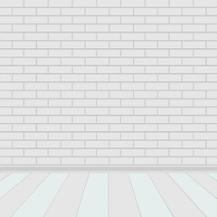 White brick wall and wooden floor. Illustration