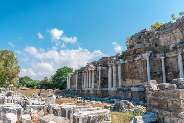 Monument of architecture, ancient Greek ruins in Side, Turkey travel