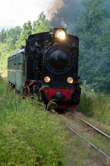 Fototapeta premium Narrow gauge train with a steam locomotive on the line Gulbene - Aluksne, Latvia.