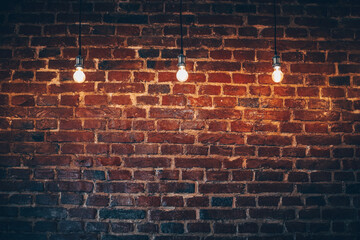 brick wall with bulb lights lamp. nice brick show room with spotlights.