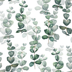 Fototapeta na wymiar Set of watercolor floral illustrations - collection of green leaves, eucalyptus, olive, green leaves for wedding stationery, greetings, wallpaper, fashion, background. 