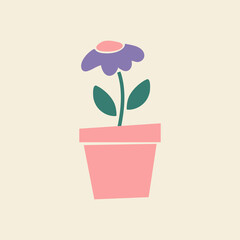 Flower in a pink pot isolated. Vector flat illustration.
