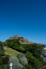 Fototapeta na wymiar The fortress Mont Orgueil Castle at Gorey harbour, Jersey, Channel Islands, British Isles.