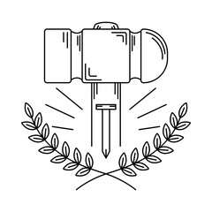 simple line art logo of wreath leaves with hammer and nails