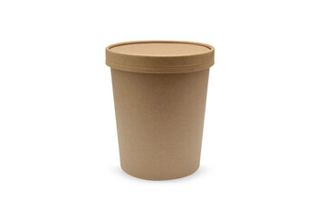 Craft glass for soup. Eco paper tableware soup cup, food container, isolated on white background, clipping path, full depth of field. Space for text.