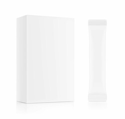 Universal blank cardboard box with stick mockup. Vector illustration isolated on white background. Can be use for food, medicine, cosmetic and etc. EPS10.	