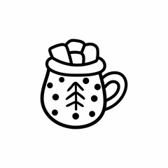 Single hand drawn cup of coffee, chocolate, cocoa, americano or cappuccino. Doodle vector illustration.