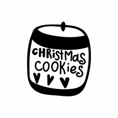 Single hand drawn New Year and Christmas cookie jar. Doodle vector illustration for winter greeting cards, posters, stickers and seasonal design.