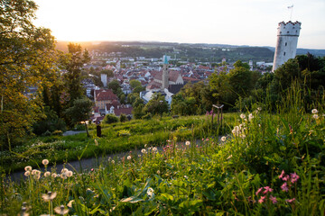 Spring sunset over the city of Ravensburg, Germany