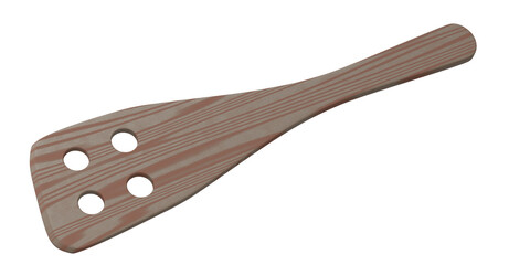 Wooden slotted turner or kitchen utensils on white background.