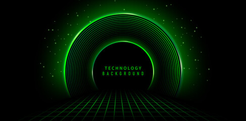 abstract rings backgrounds green tunnel with lights for signs corporate, advertisement business, social media post, billboard agency, ads campaign marketing, motion video, landing page, website header