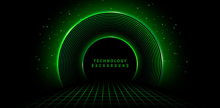 abstract rings backgrounds green tunnel with lights for signs corporate, advertisement business, social media post, billboard agency, ads campaign marketing, motion video, landing page, website header