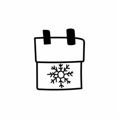 Single hand drawn Christmas calendar. Doodle vector illustration for greeting cards, posters, stickers and seasonal design. Isolated on white background.