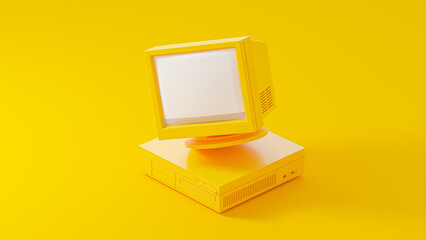 Yellow computer mockup on yellow background. Minimal idea concept, 3D Render.