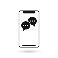 Mobile phone flat design icon with two speech bubble symbols