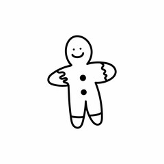 Single hand drawn ginger biscuit for New Year and Christmas greeting cards, posters, stickers and seasonal design. Isolated on white background. Doodle vector illustration.