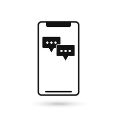 Mobile phone flat design icon with two speech bubbles symbols
