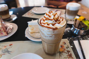 Caramel macchiato at the restaurant 