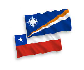 Flags of Republic of the Marshall Islands and Chile on a white background