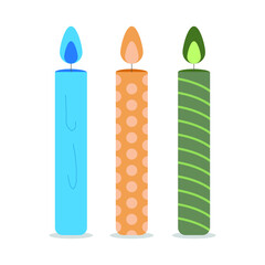 Candle icon. Candle Vector isolated. Vector set of candles for events, celebration, holidays, romantic date and decoration. Candles with flame.