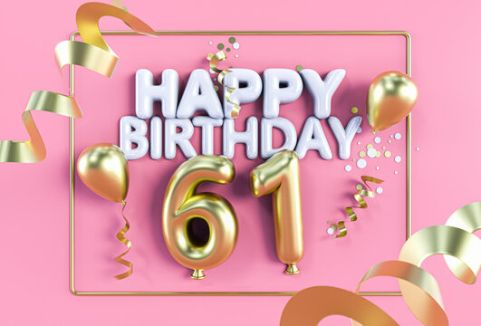 Happy Birthday 61 in Gold auf Rosa