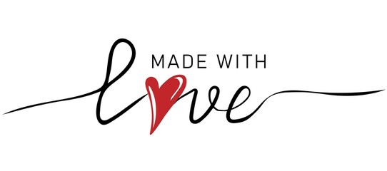 Made with Love quote hand drawn lettering with heart. Minimalism concept of romantic card, banner, and poster. Vector calligraphy