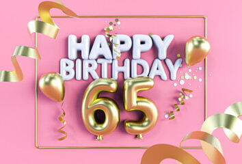 Happy Birthday 65 in Gold auf Rosa - obrazy, fototapety, plakaty