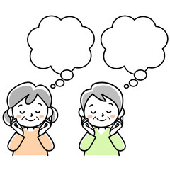 吹き出しと目を閉じて夢見るシニア女性