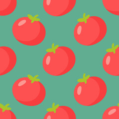 Seamless Pattern with Tomatoes. Vector illustration. For posters, banners, card, printing on the pack, paper, printing on clothes, fabric, wallpaper.