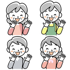 笑うシニア女性の上半身セット