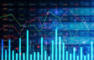 Stock market charts with finance data. 3d illustration..
