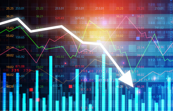 Business arrow shows stock market crash. 3d illustration.