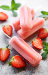 Strawberry ice cream popsicles