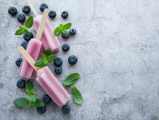 Homemade blueberry ice cream or popsicles