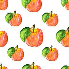 Watercolor red apple seamless pattern background