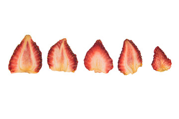 dried sliced strawberries, close-up, on a white background