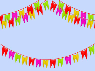 Fototapeta premium Multicolored festive flags on a blue background.