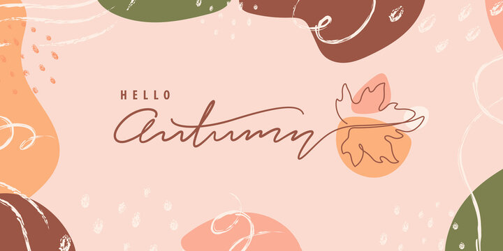 Hello autumn background and wallpaper and boho shape style and painted squiggle line element vector illustration