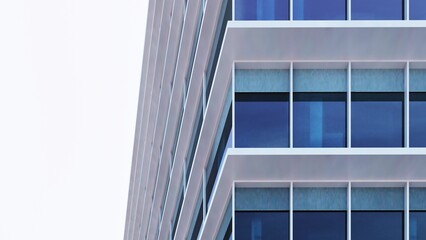 Architectural construction against the blue sky. 3d render illustration with copy space. Simple, stylish, popular architectural illustration for advertising, business, presentations, wallpapers.