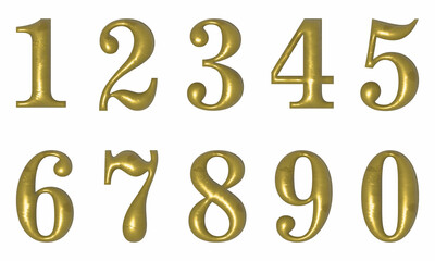 Set of vector golden 3D numbers. Set of characters. Vector illustration
