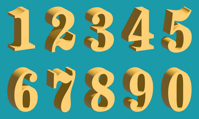 Set of vector yellow 3d numbers. Set of characters. Vector illustration.