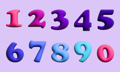 Set of vector colorful 3d numbers. Set of characters. Vector illustration