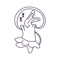 sports for children. a funny linear illustration of a rabbit who goes in for sports to attract the younger generation to a healthy lifestyle