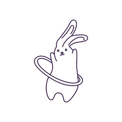 sports for children. a funny linear illustration of a rabbit who goes in for sports to attract the younger generation to a healthy lifestyle
