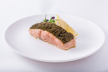 Fried salmon steak