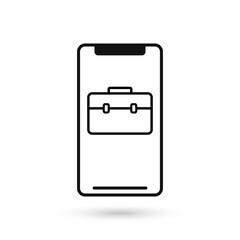 Mobile phone flat design with business case icon.