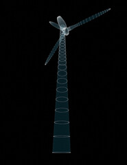 Wind turbines on black background