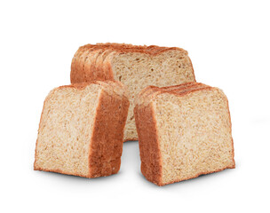 Whole wheat bread slices, on white background.